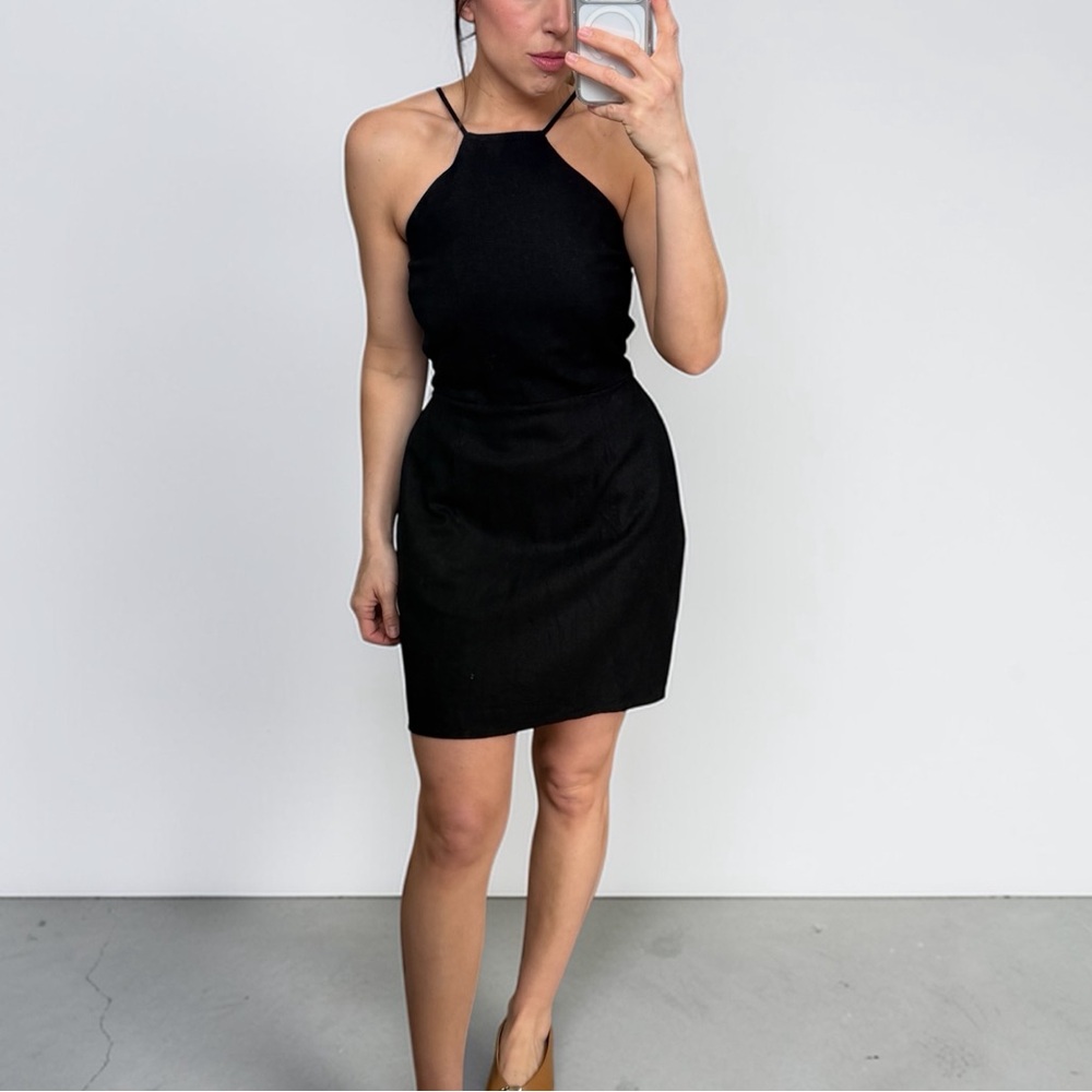 Black Linen Mini Dress Open Back